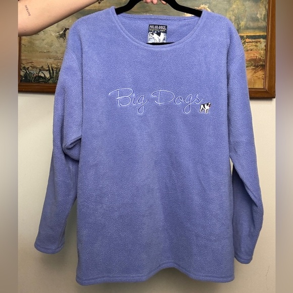Big Dogs Sweaters - vintage BIG DOGS logo fleece pullover - lavender - fits M-L